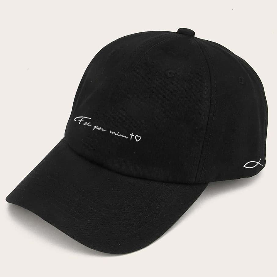 bone baseball preto Masculino Foi Por mim Cruz Coraçao