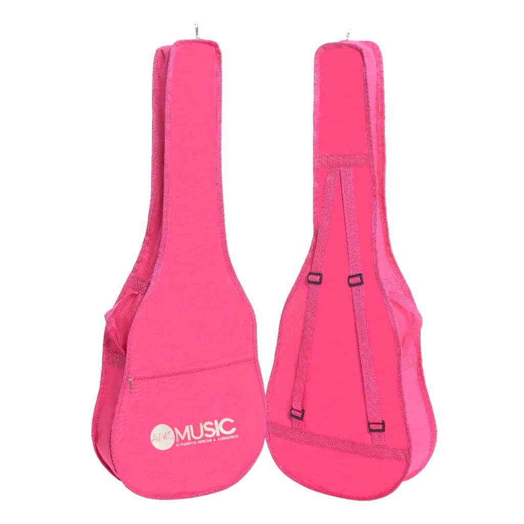 Capa Para Violão Clássico Simples Rosa Com Alças E Bolso