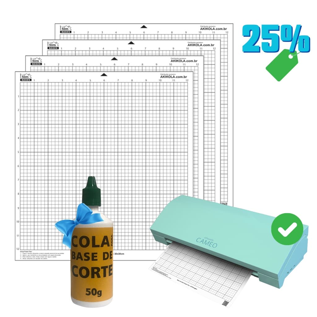 4 Base de Corte 30x30 Transparente + 1 Cola de Reposição Para Base 50g - Para Silhouette Cameo, Cameo 2 3 4, 4 Plus e 4 Pro - Com Cola
