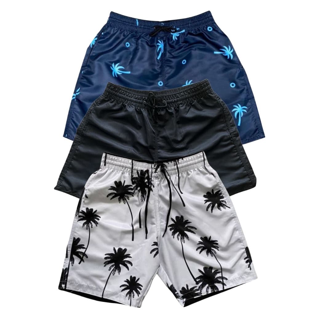 Kit 3 Bermudas Tactel Moda Praia Masculina Com Bolsos