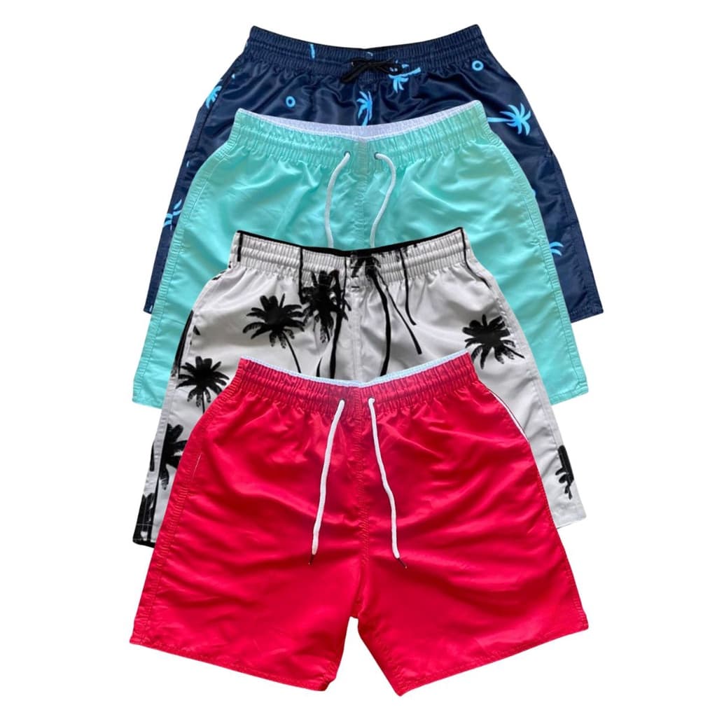 Kit 4 Bermudas Tactel Moda Praia Masculina Com Bolsos