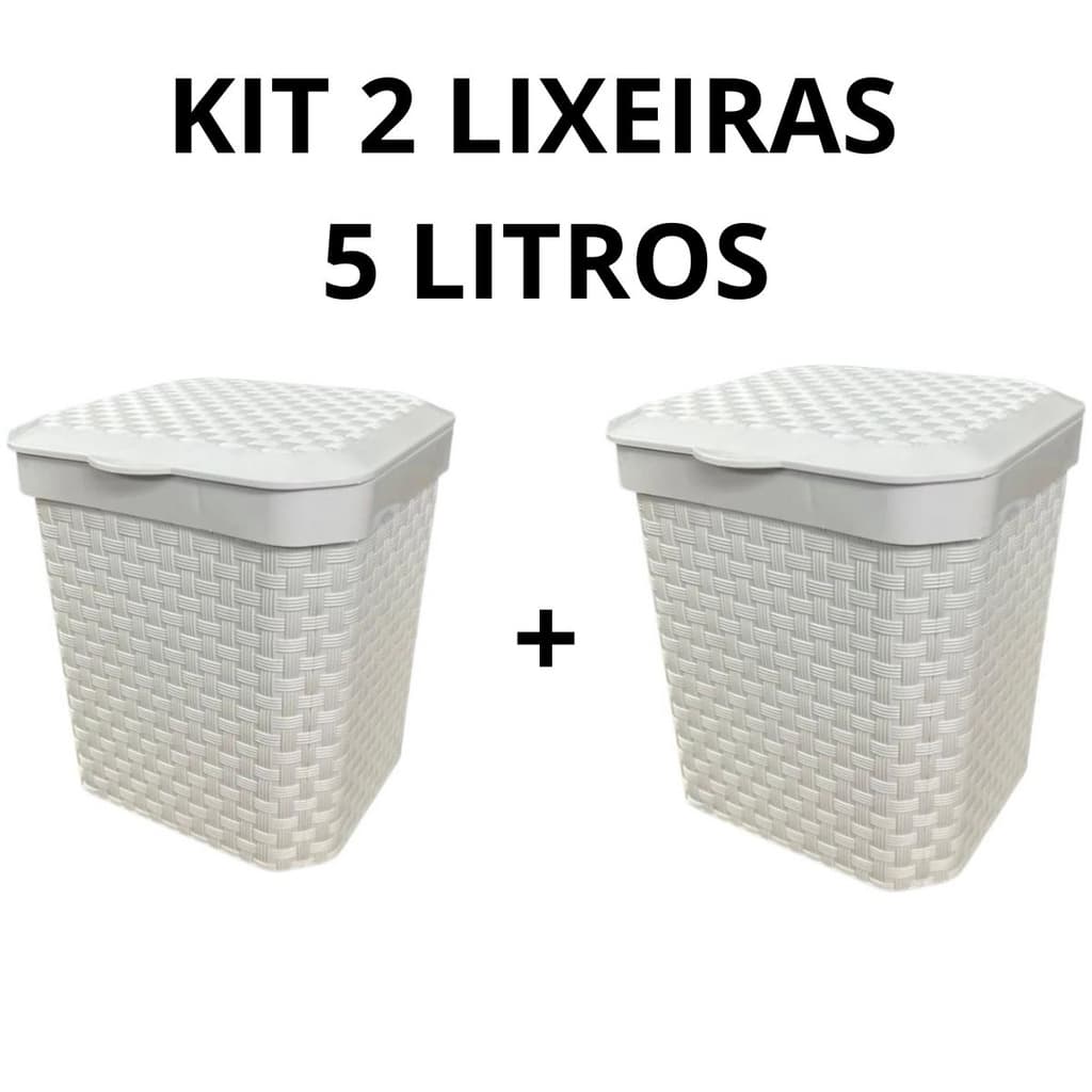 Kit 2 Lixeiras Cesto Cozinha Banheiro Escritório Rattan 5 Litros Com Tampa