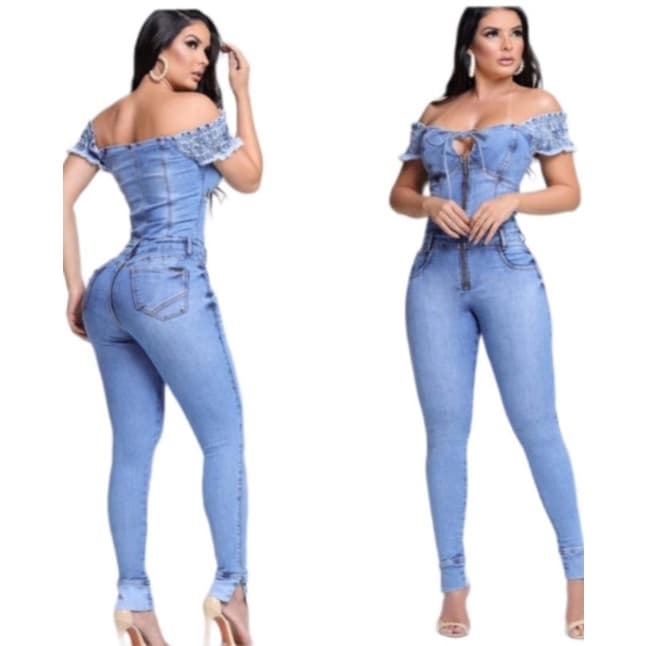 Macacão Ciganinha Jeans Feminino Laycra Esplendor