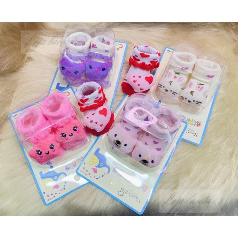 Kit3-Meias Lnfantil Bebê Pantufa 3D Bichinho / Recém Nascido  Menino/Menina