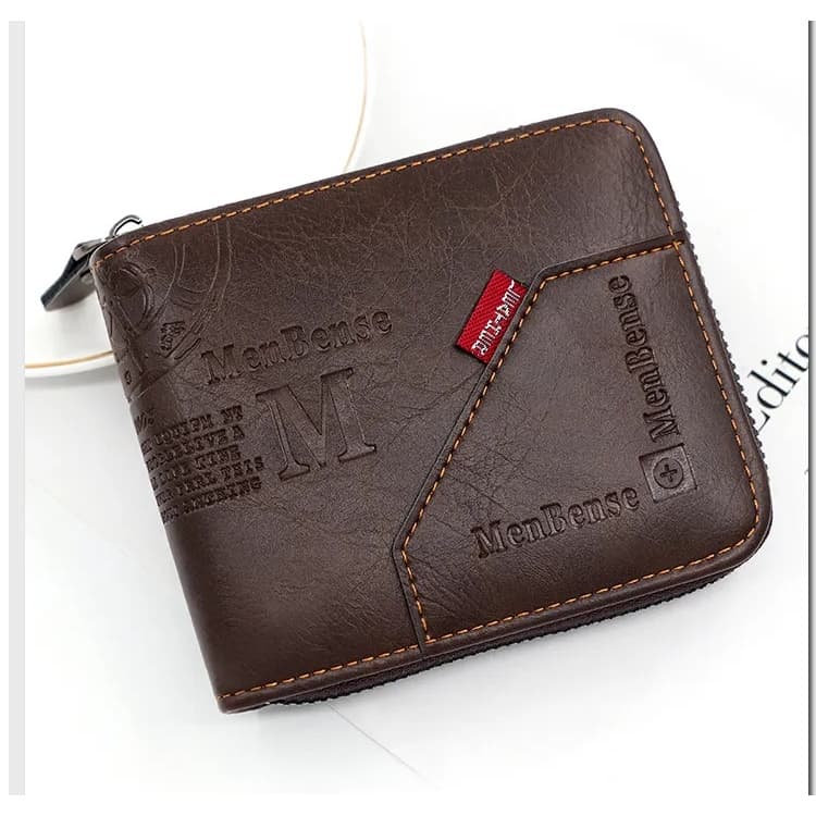 Carteira Masculina de couro casual, impermeável com zíper. Cor Preta