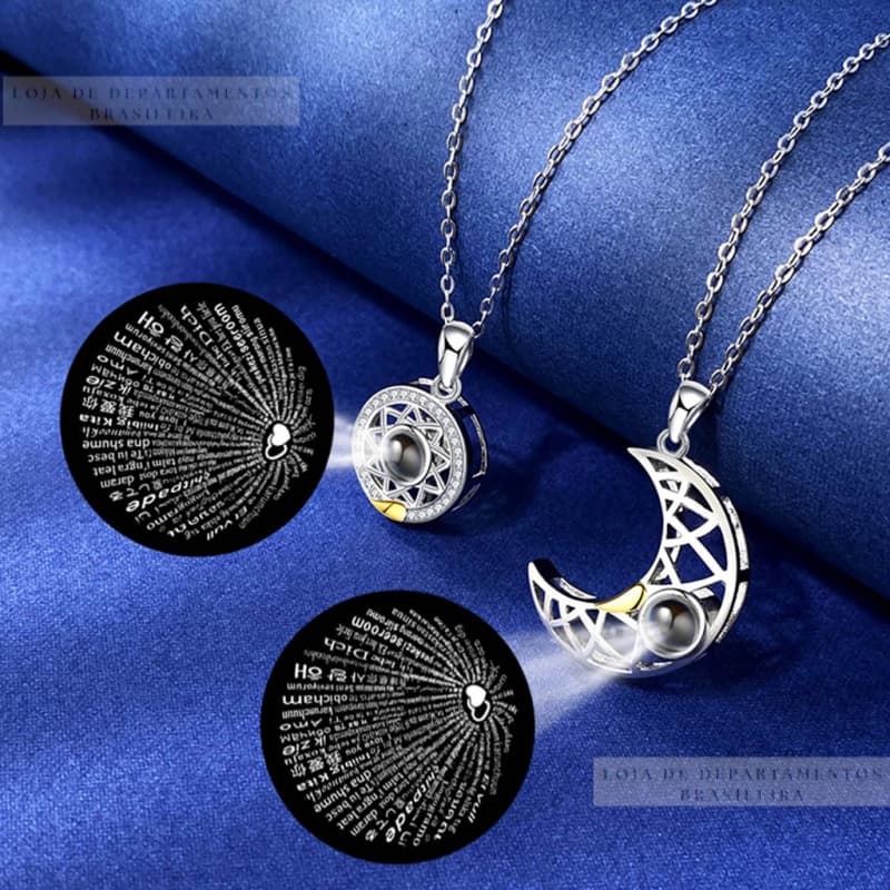 2pcs casal colar para os amantes de distância magnética 100 línguas eu te amo colar de  projeção amor colar de casamento