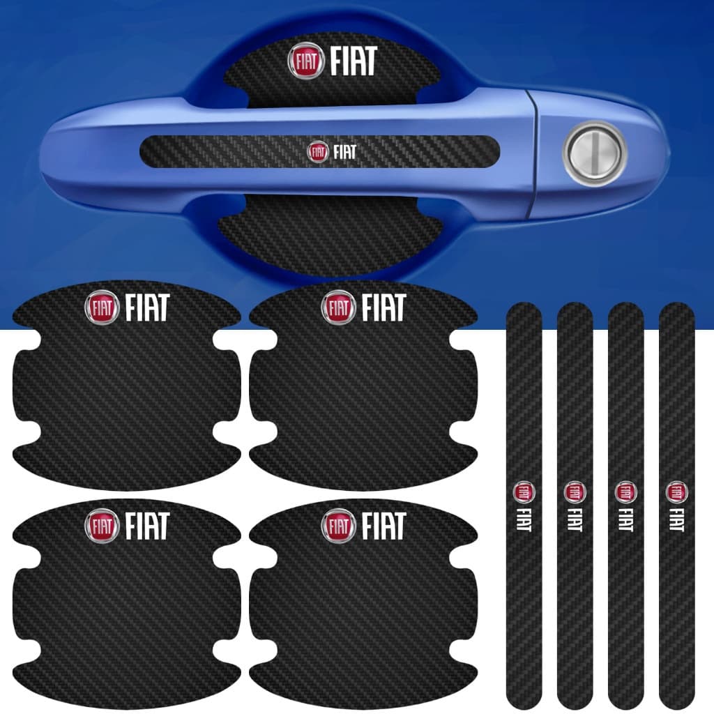 Kit 8 Peças Adesivo Protetor Maçaneta de Porta Compatível Fiat Fibra de Carbono Carro Anti Arranhões