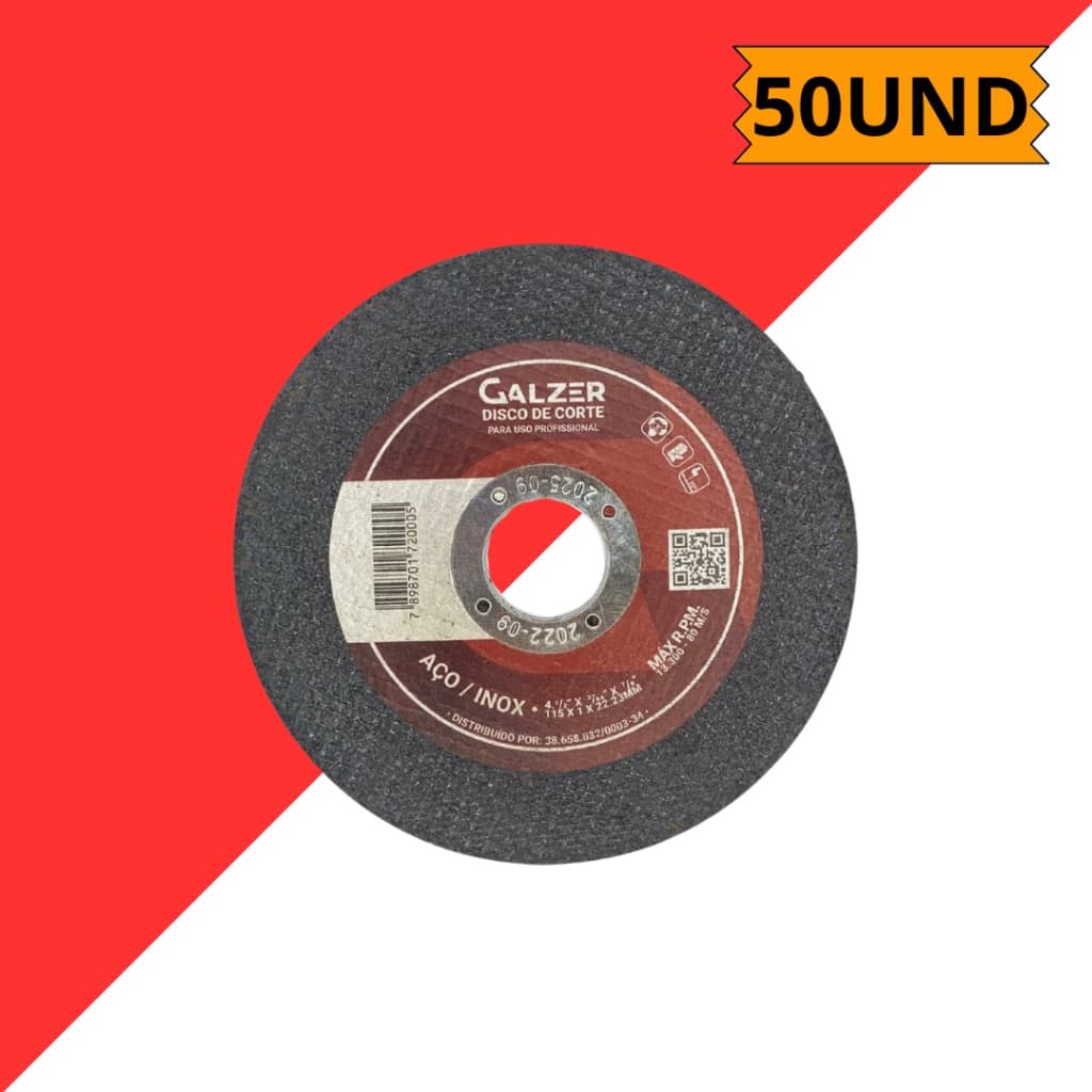 Disco Corte Aço Inox – 4,5 X 3/64 X 7/8 (115 X 1 X 22,23MM) Cx c/50 Peça