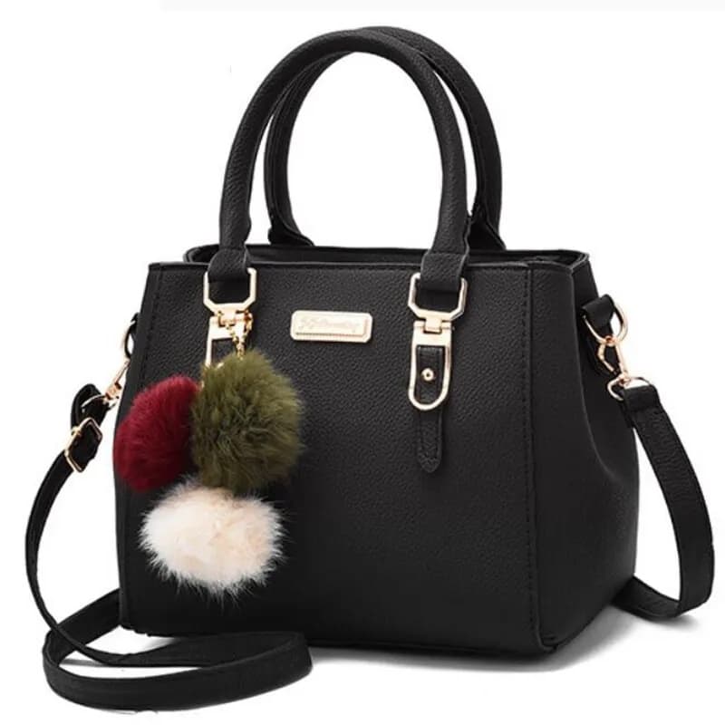 Bolsas feminina preta de couro casual, ideal para trabalhos, viagens, festas com compatimento para objetos pessoais