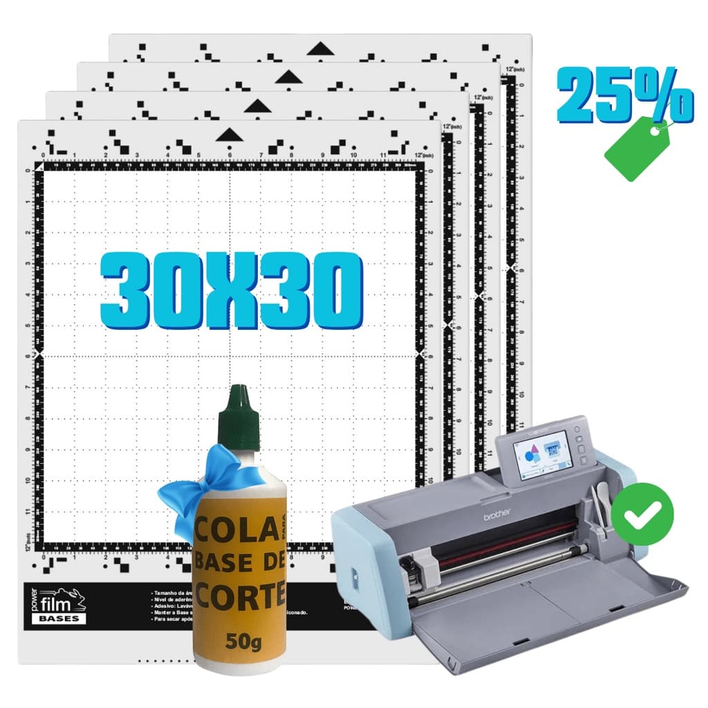 Kit 4 Bases de Corte 30x30 + 1 Cola de Reposição Para Base 50g - Para Brother ScanNCut SDX 85, 125 e E225 - Com Cola