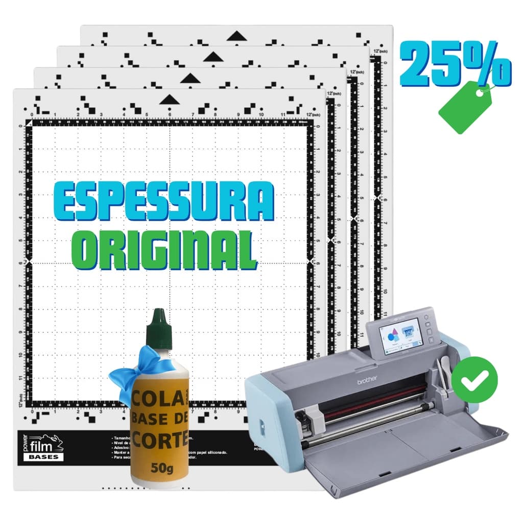 Kit 4 Bases de Corte 30x30 + 1 Cola de Reposição Para Base 50g - Para Brother ScanNCut SDX 85, 125 e E225 - Com Cola