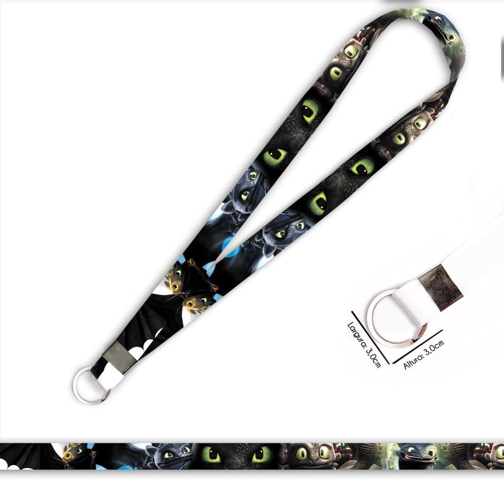 Cordão personalizado banguela dragãozinho para crachá ou chaveiro com Argola