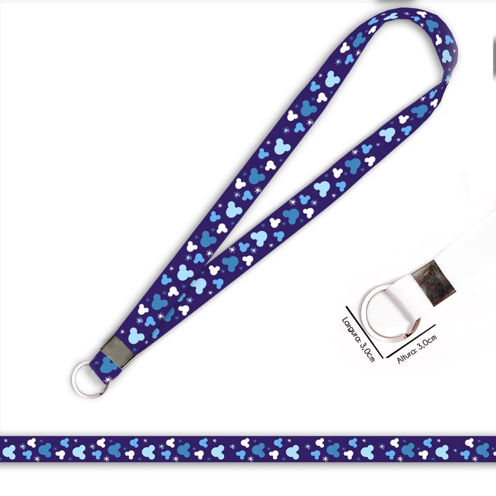 Cordão personalizado Mickey Azul para crachá ou chaveiro com Argola
