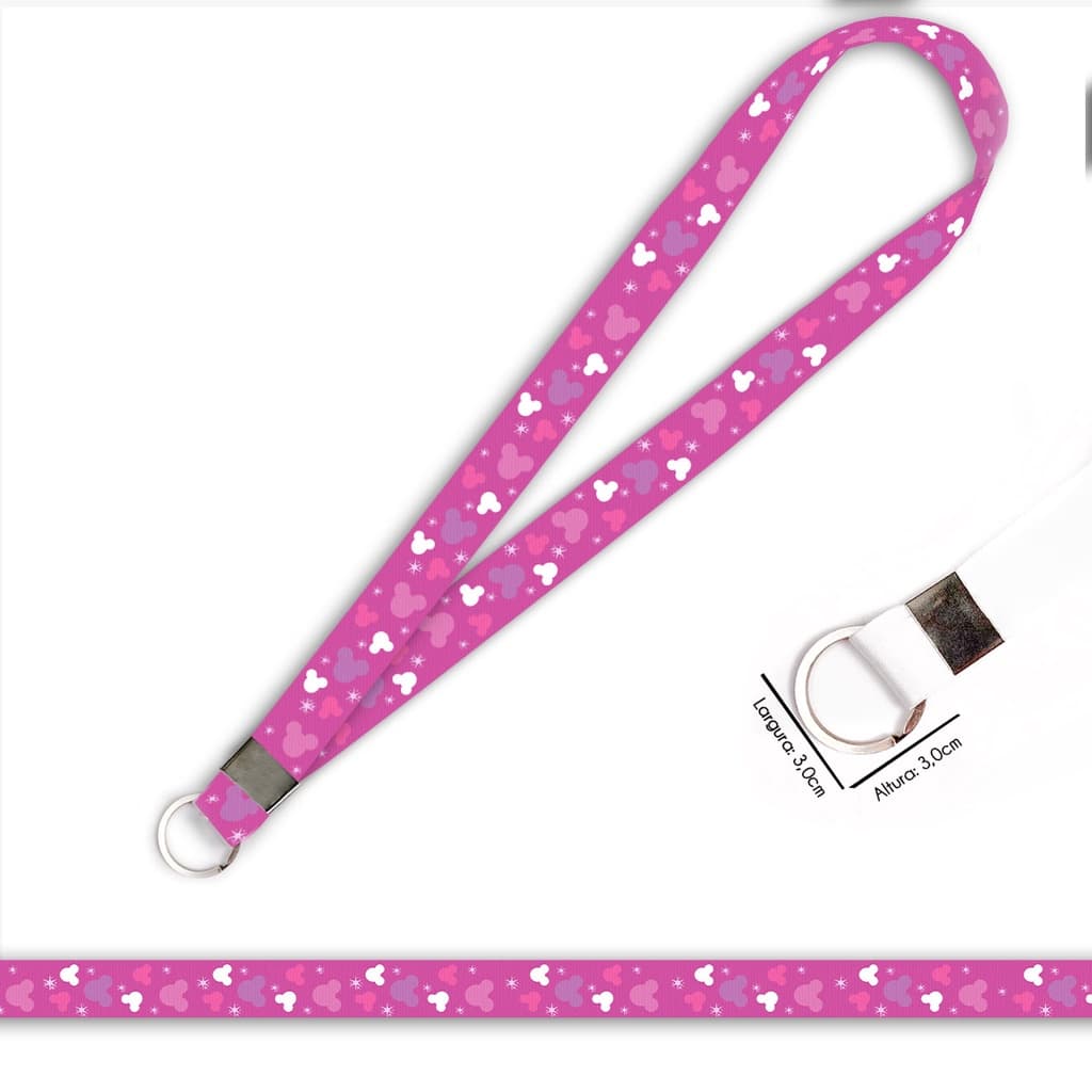 Cordão personalizado MICKEY ROSA para crachá ou chaveiro com Argola
