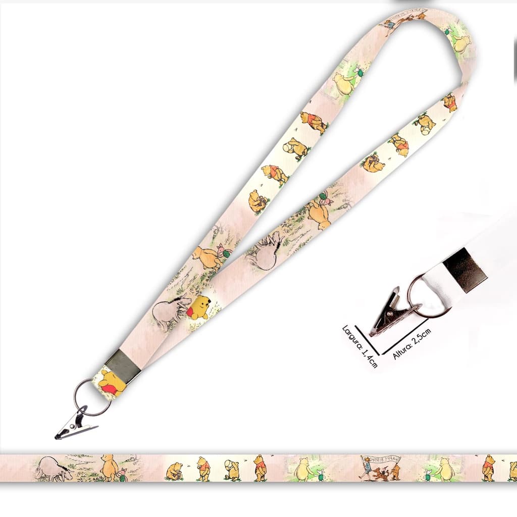 Cordão personalizado Ursinho Pooh Vintagem para crachá ou chaveiro com Jacaré