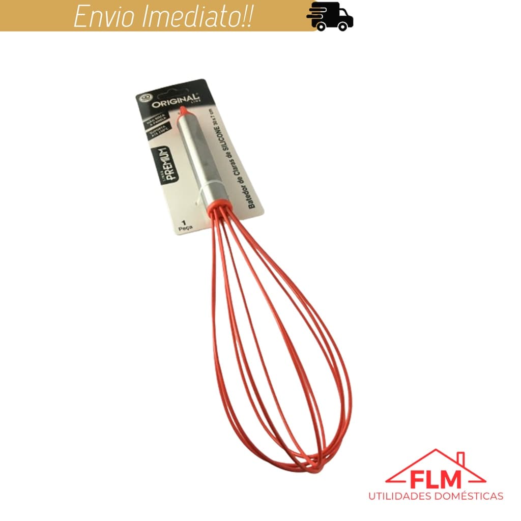 Batedor Ovos Clara Bolo Silicone Fouet Fue 30cm Cabo Inox Bate Massas Bolos