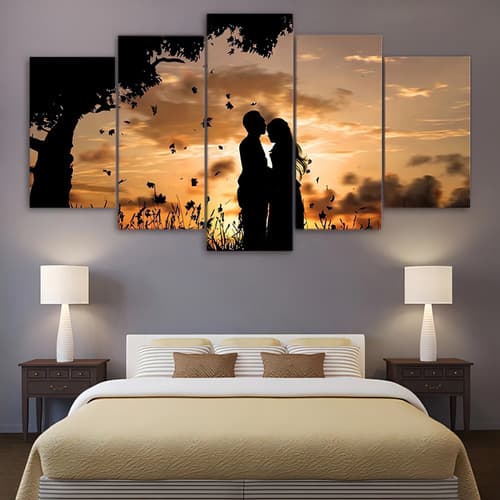 Quadros Decorativos parede quarto sala tema  Casal Apaixonado Por Sol Mosaico 5 Peça