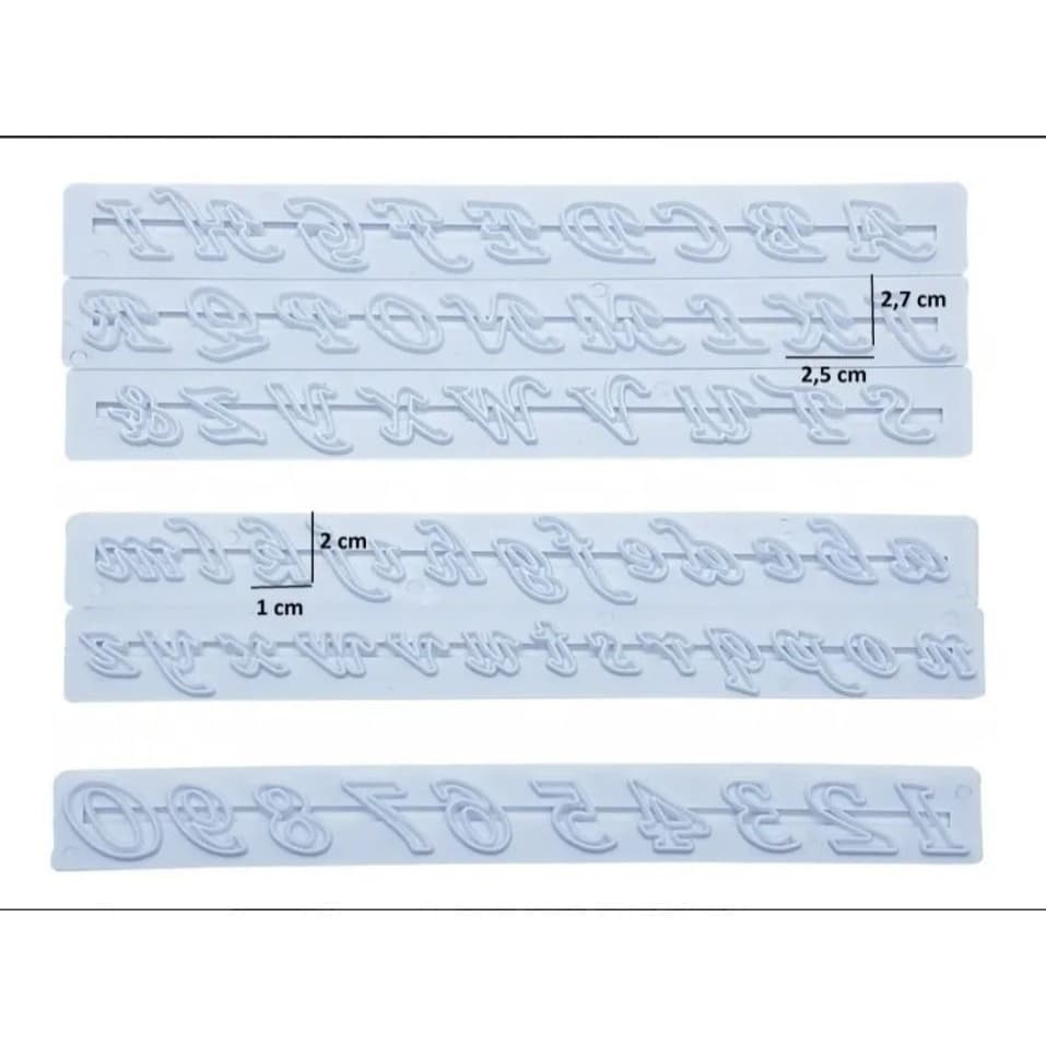 Kit Cortador Marcador Régua Alfabeto E Números ( 2,7 X 2,5 ) Cursivas