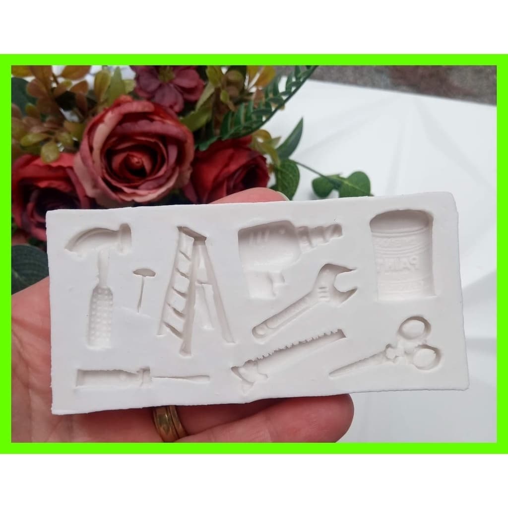 Molde De Silicone Ferramentas Papai Pai Escada Martelo Furadeira