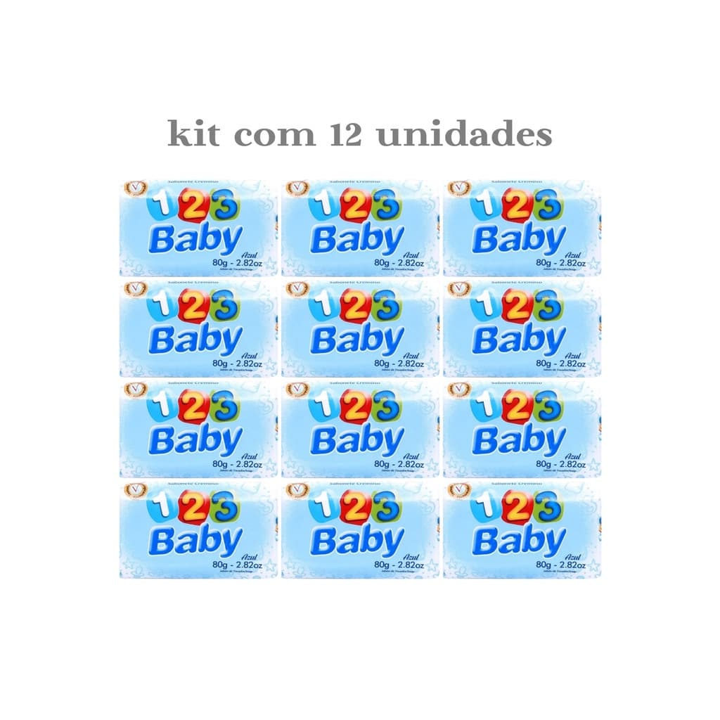 Sabonete Cremoso em barra 123 Baby Azul e Rosa - Kit com 12 Unidades