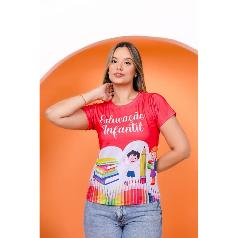 T-shirt Blusa Feminina Educação Infantil Camisa Camiseta Vermelha