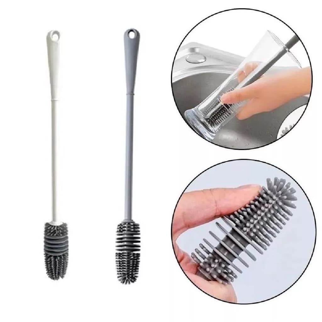 2 Escova Silicone Lavar Louça Garrafa Mamadeira Copo Squeeze