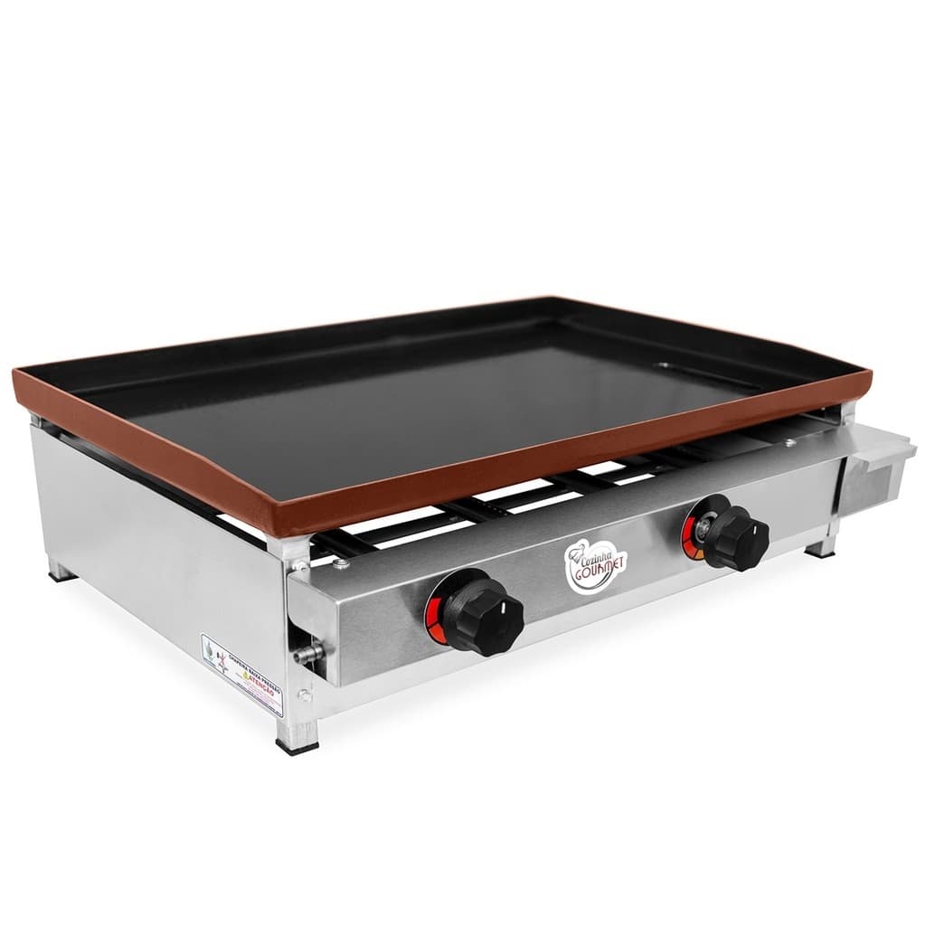 Chapa Profissional Para Lanches 2 Bocas À Gás 60x40 Inox 430 Modelo Premium