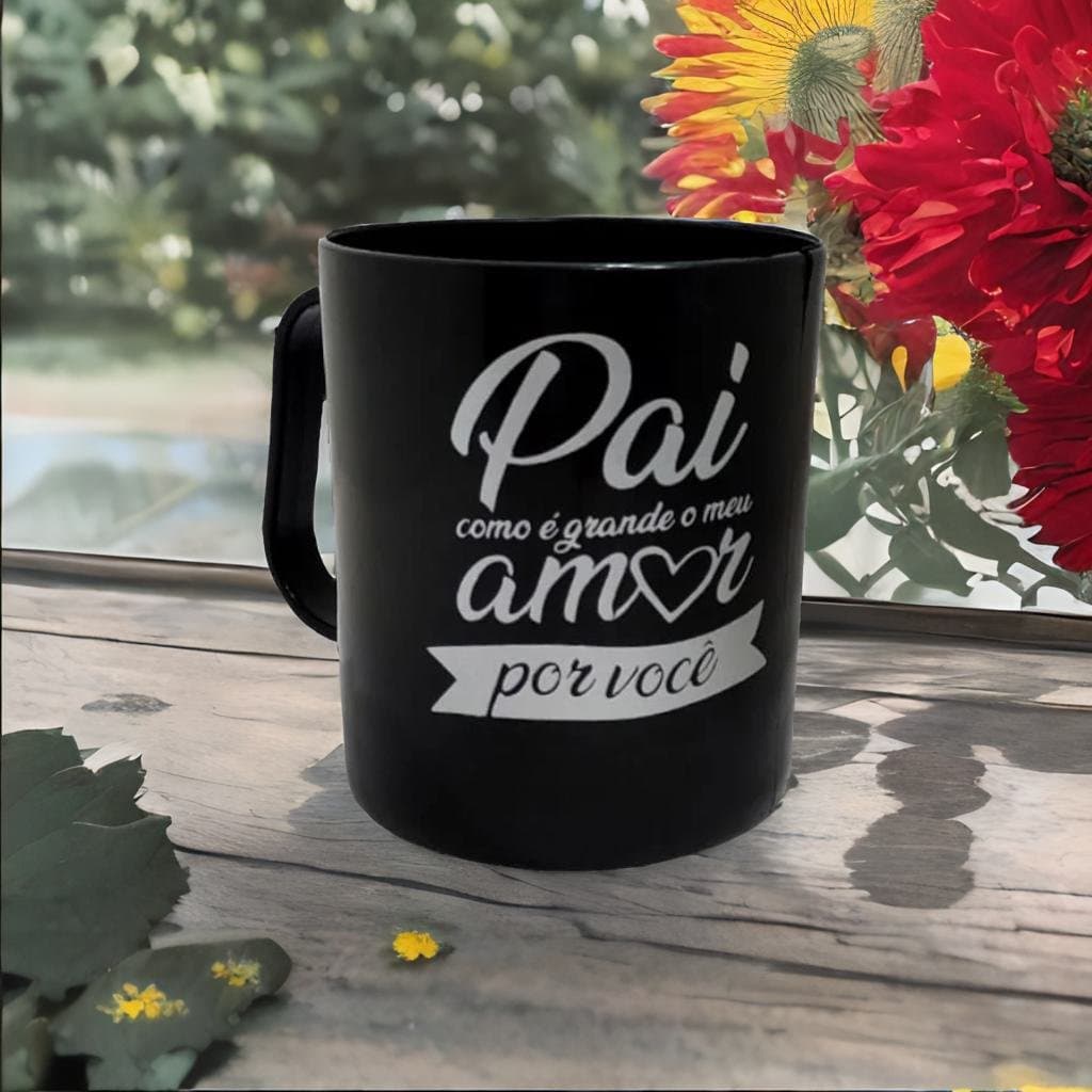 KIT COM 20 CANECAS PERSONALIZDAS TEMA (PAI  COMO É GRANDE MEU AMOR POR VOCÊ )PLASTICO PRETO 400ML