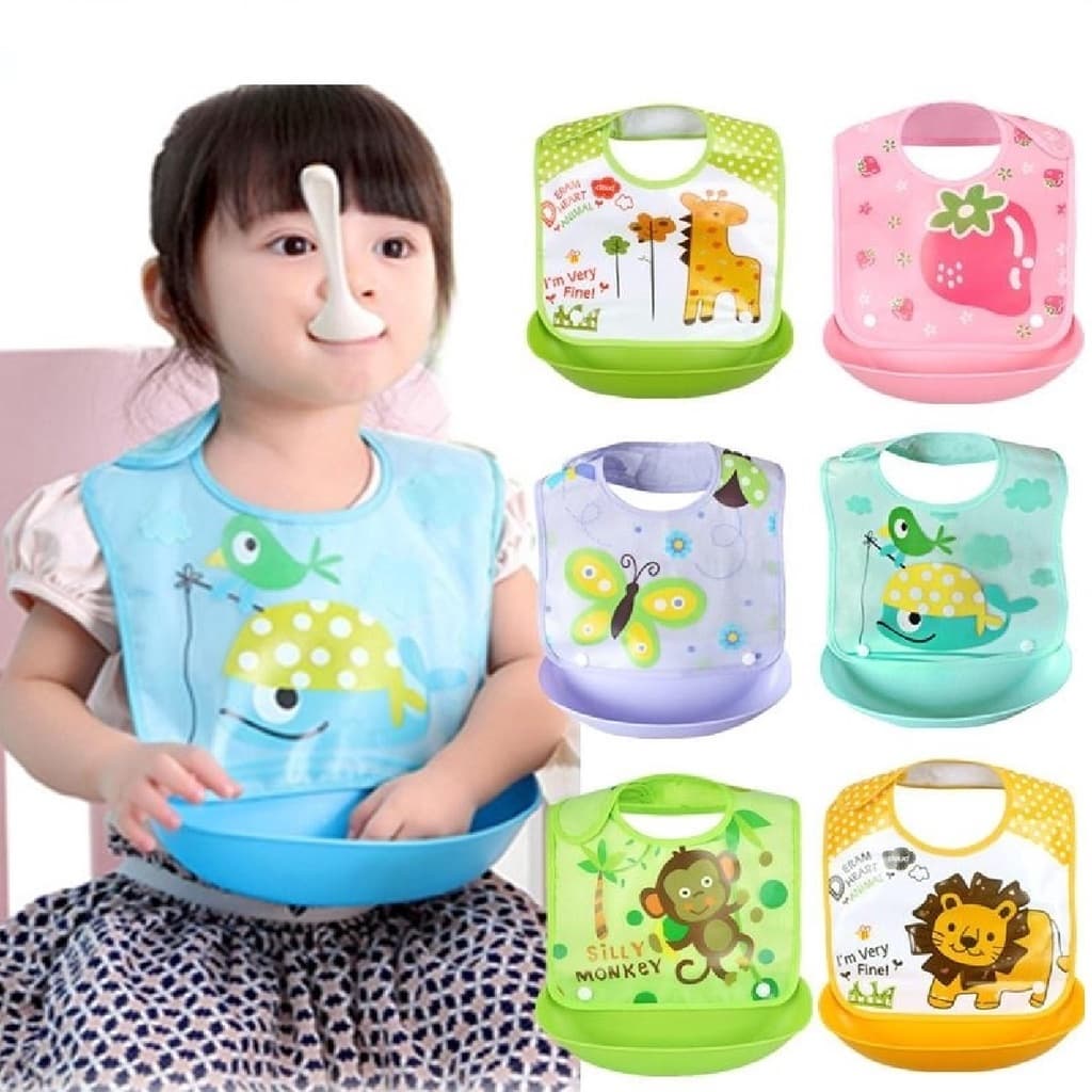 Babador Infantil Bebê de Silicone Avental com Bandeja