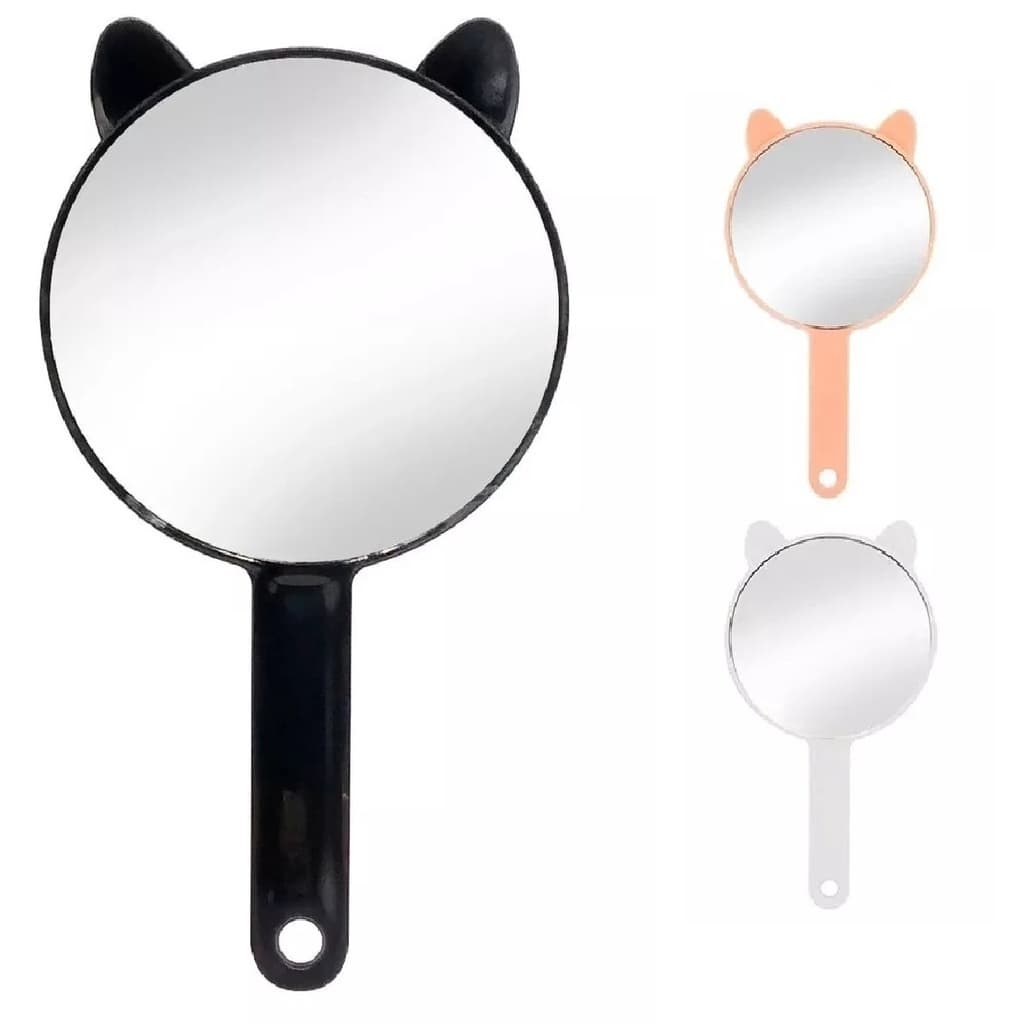 3 Espelhos de Mão Gatinho Para Kit Maquiagem com Orelhas