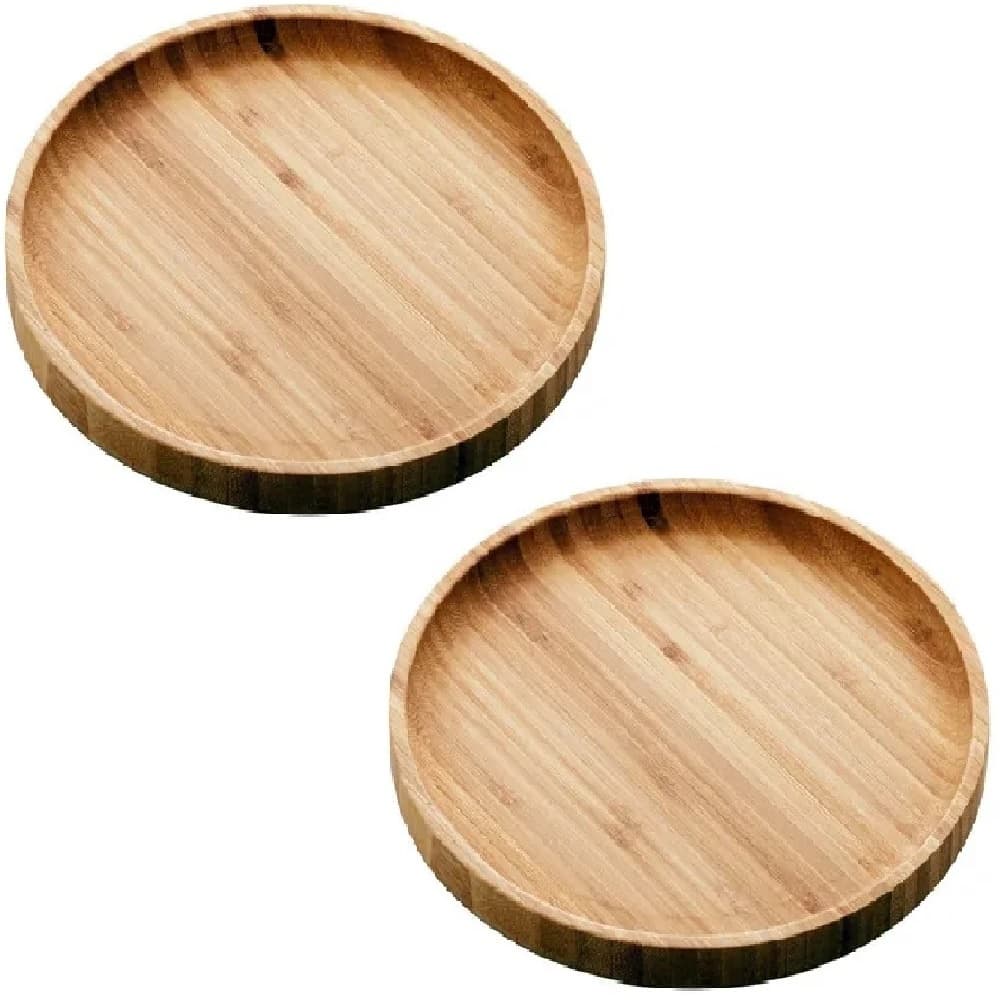 Kit 2 Prato Petisqueira Bambu Redondo Petisqueira Tábua 20cm