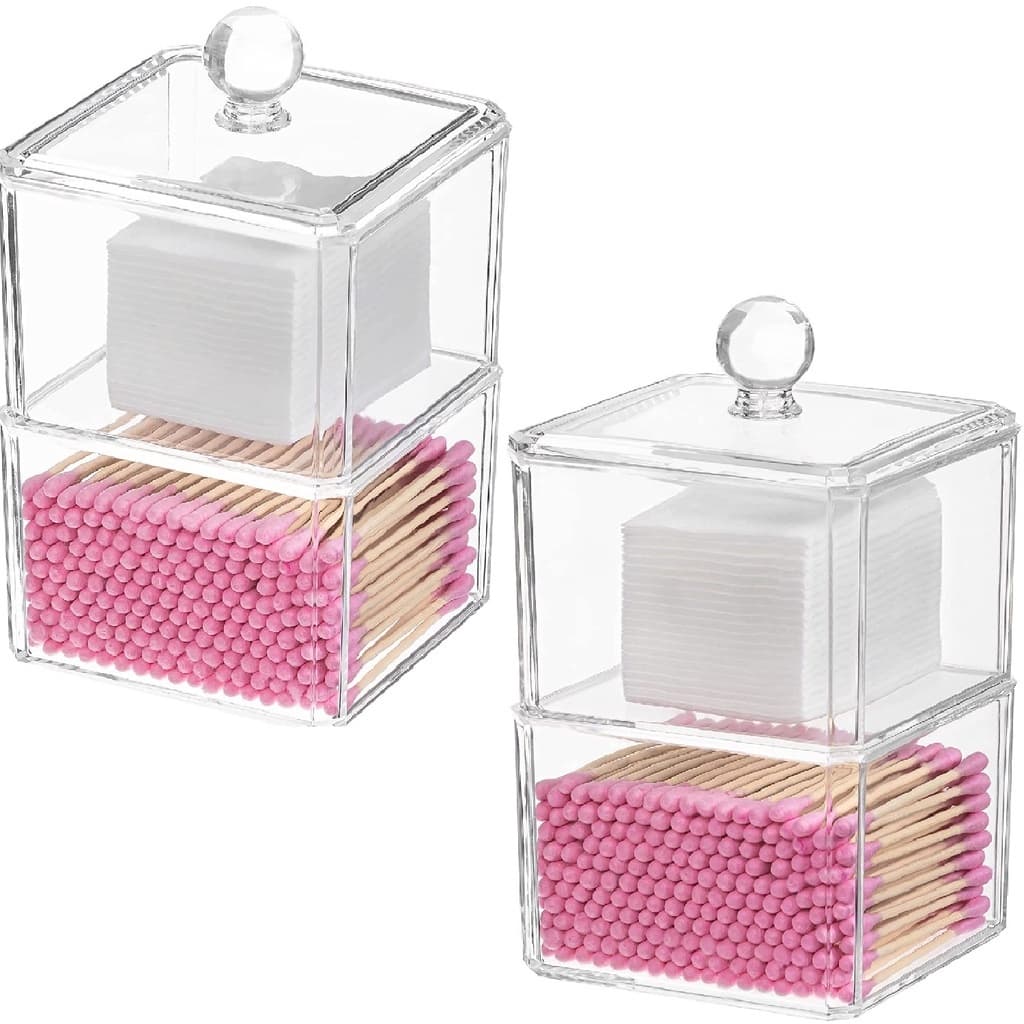 Kit 4 Porta Cotonetes Algodão com Tampa Organizador Acrilico