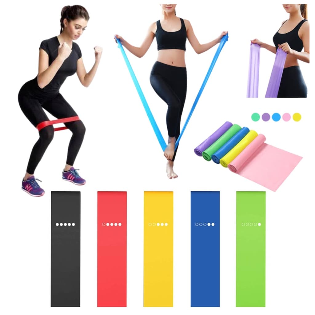 Kit Treino em Casa com Kit 5 Mini Band + Thera Band Exercícios