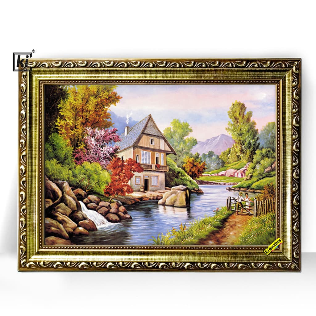 Quadro Moldura Trabalhada Casal Na Porteira Interior 47x35cm