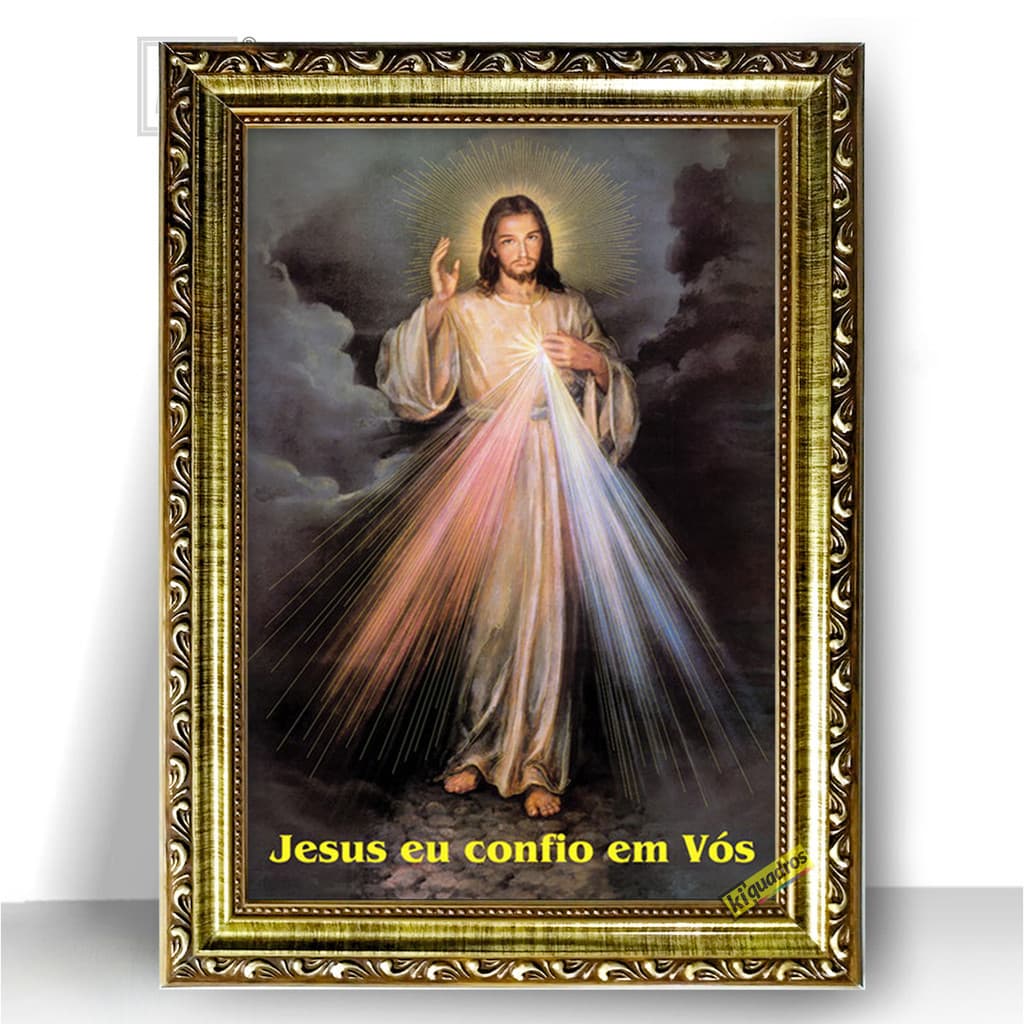 Quadro Moldura Trabalhada Jesus Misericordioso 47x35cm