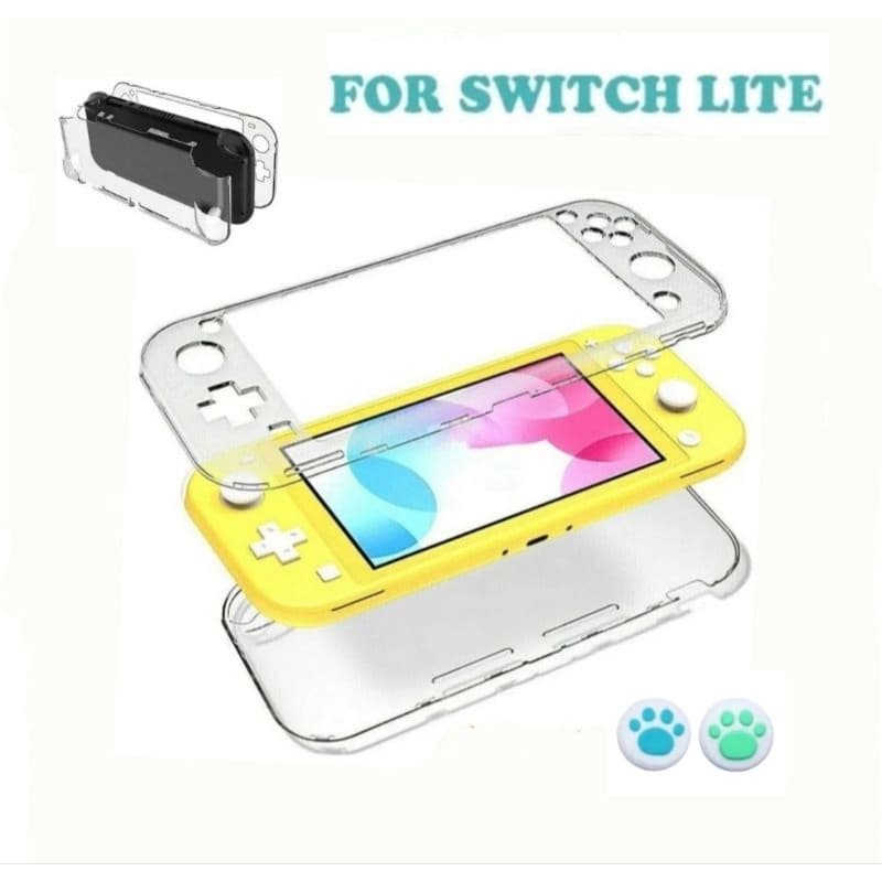 Capa Acrílico Transparente + 1 Par Grips Branco/Pata azul,verde. para Nintendo Switch Lite