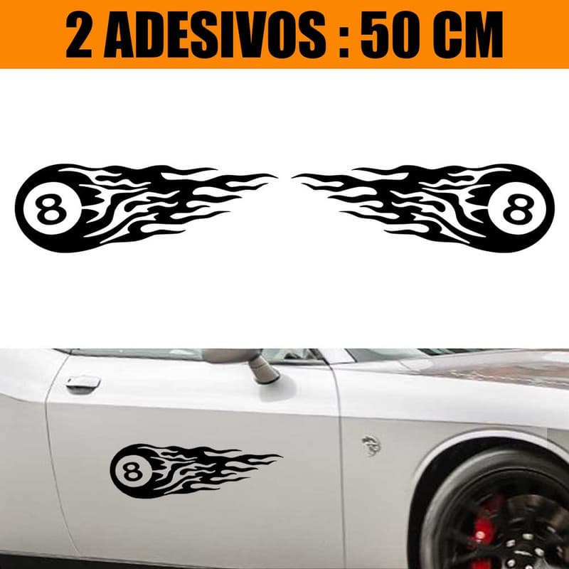 Kit Adesivos Carro Caminhão 2 Lados - Bola 8 Flamejante