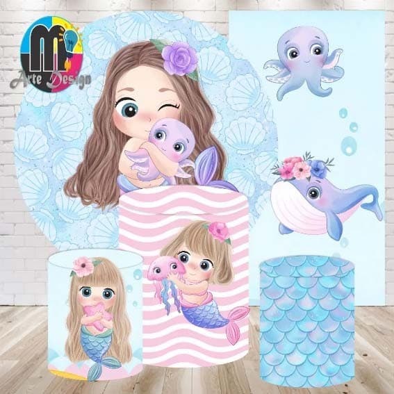 Kit  Capa Painel Sereia Redondo 150x150cm  / Trio Cilindros / Romano 200x100cm
