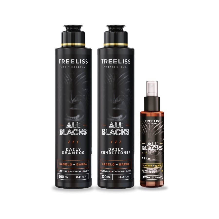 Kit All Black Masculino Barba e Cabelo Cuidados Treeliss