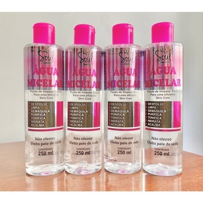 Kit 4 uni. Água Micelar 250 ml Limpeza Facial e Demaquilante | Soul Cosméticos