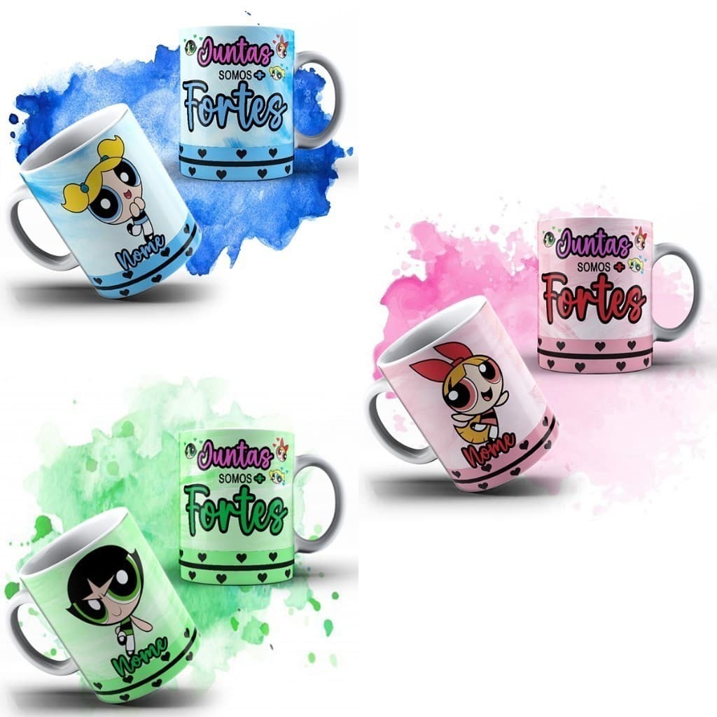 Kit 3 Canecas Xícaras Garotas Super Poderosas Lindinha Florzinha Docinho Personalizadas Com Nomes - OFERTA RELAMPÂGO!