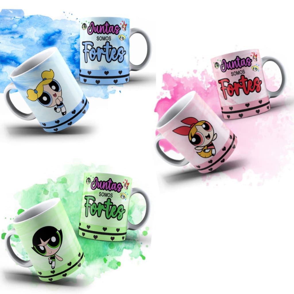 Kit 3 Canecas Xícaras Garotas Super Poderosas Lindinha Florzinha Docinho - OFERTA RELAMPÂGO!