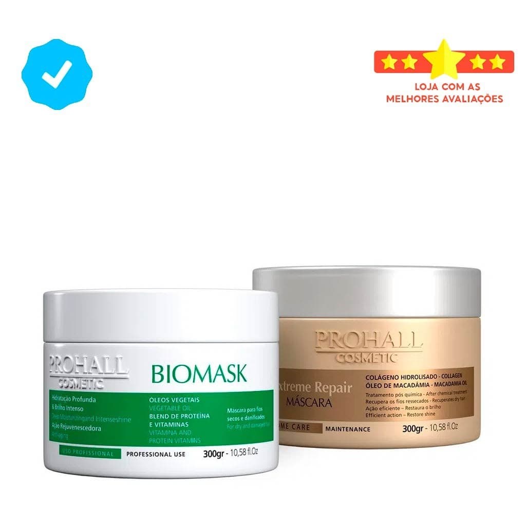 Máscara Biomask 300ml + Máscara Extreme Repair 300g Prohall