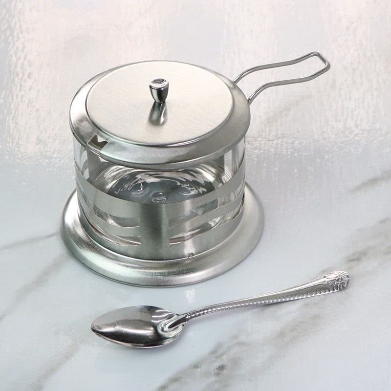 Açucareiro Em Vidro E Aço Inox Com Tampa E Colher – 200ml