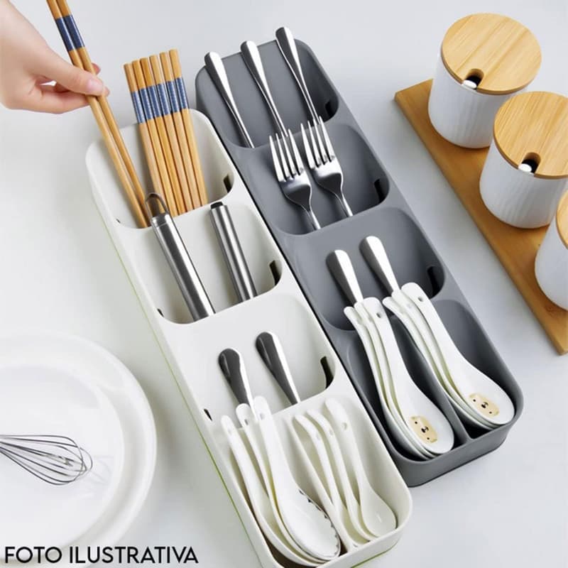 Kit Conjunto Organizador de Gaveta Cozinha Porta Talheres e Facas com Divisórias Nichos Separados Economiza Espaço