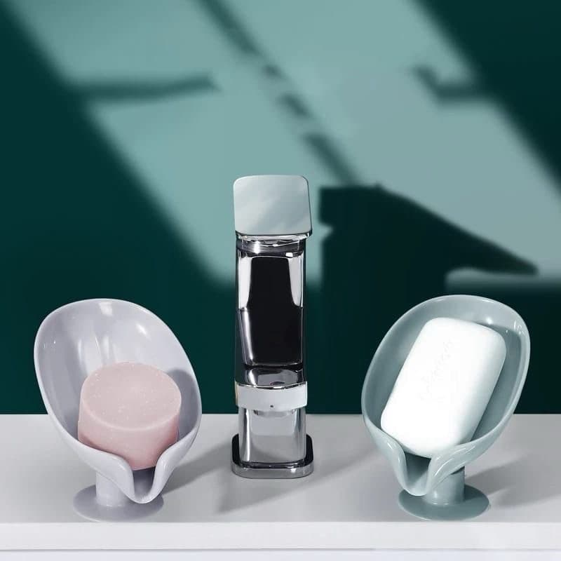 Kit 3 Saboneteira De Pia Para Banheiro Com Suporte Ventosa Forma De Folha - COR VERDE