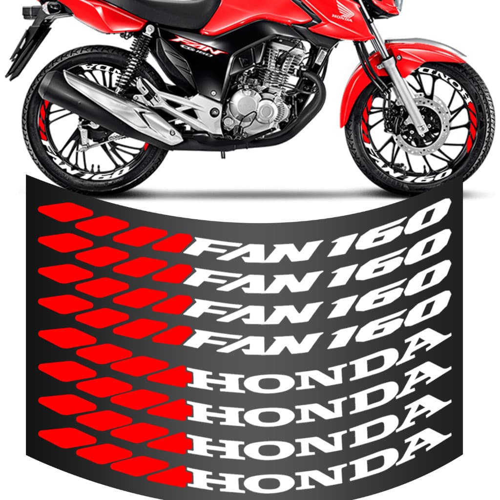Kit 8 Adesivo Autocolante Vinil De Roda Fan 160 Grande Para Moto Colante