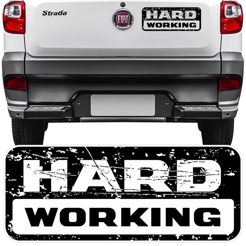 Adesivo Hard Working Tampa Traseira Strada 18 19 2018 2019 Colante Sticker Preto