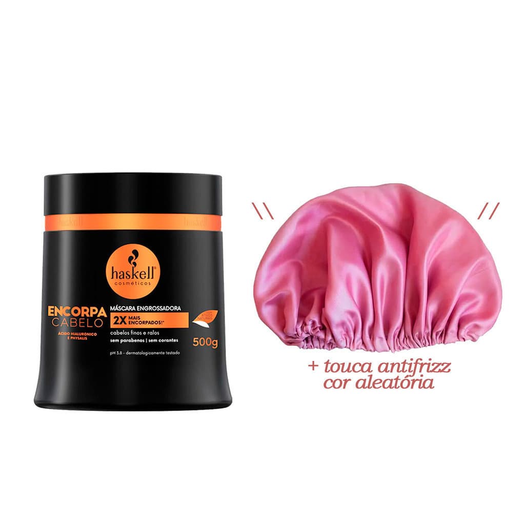 Kit Haskell Máscara Capilar Encorpa Fio 500g + Touca de Cetim Defrizante