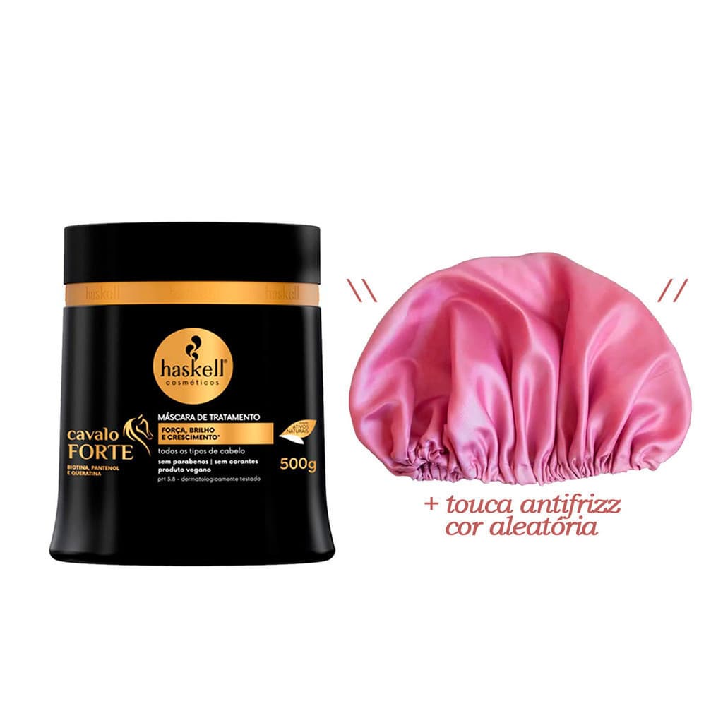 Kit Haskell Máscara Capilar Cavalo Forte 500g +Touca de Cetim Defrizante
